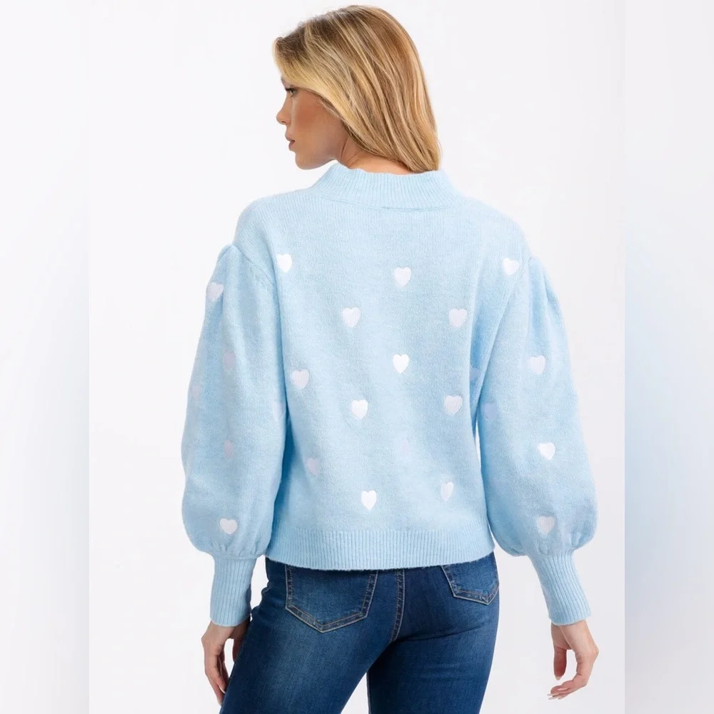 SUGARLIPS LARGE Women’s Long Sleeve NWT EMBROIDERED HEARTS SWEATER - Picture 4 of 6